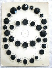 OLD ANTIQUE / VINTAGE BLACK GLASS BUTTON COLLECTOR COMPETITION TRAY DISPLAY CARD picture