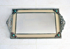 Antique 1930s JEWELED ORMOLU Hollywood Regency FILIGREE MIRROR Vanity or Wall picture