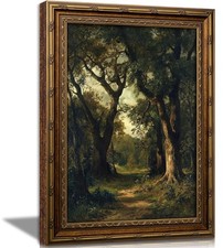 KKP Antique Gold Framed Forest Path Wall Art, Vintage Grove Canvas Prints | G... picture