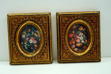 Vtg Italian Florentine Pair Floral Wall Plaques Gold Gilt Wood Art 5x4 Italy picture
