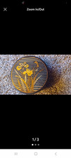 Vintage MCM Japanese Black Lacquerware Coaster Set Lidded Box Iris & Dragonfly picture