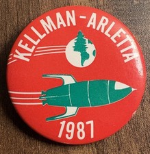 Vintage 1987 Space Kellman Arletta Pinback Button Mint Condition Extremely Rare picture