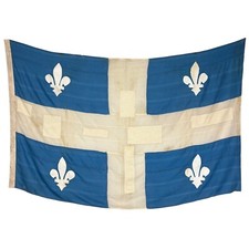 XL Vintage Wool Quebec Flag French Canada Nautical Cloth Textile Art Fleurdelisé picture