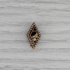Vintage SAE Badge 14k Gold Pearl Black Enamel Sigma Alpha Epsilon Fraternity Pin picture