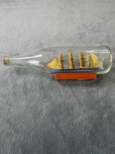 Vintage Handcrafted Ship in a Bottle – Nautical Folk Art Model with Stand picture