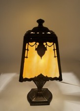 Antique 1920s Slag Glass Boudoir Lamp Cherub Putto Bradley Hubbard Style Rare picture