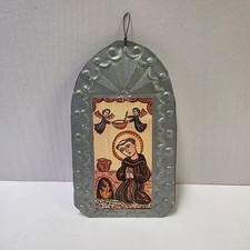 Vtg San Pascual Retablo Tin Wall Plaque Madrid New Mexico Folk Art Print 3x5