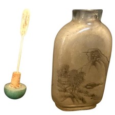 Vintage Chinese Frosted Glass Snuff Bottle Hand Painted Interior Landscape Art picture