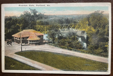 Postcard Portland Maine Riverton Park and Bridge Vintage White Border picture