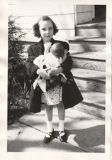 Vintage Photo 1940s Young Girl Baby Doll Toy Dark Coat Fashion American Hairdo picture