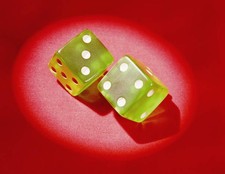 1960s Pair of green plastic dice showing lucky 7' Historic Old Photo picture