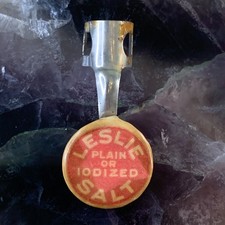 Leslie Salt Plain Iodized Advertising Metal Clip on Pencil Topper 1940s-50s 1.5