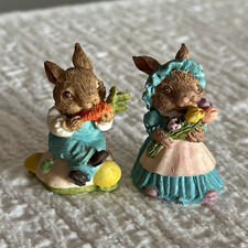 Hand Painted Resin Rabbit Figurines Set of 2, Miniature Small 2.5 in picture