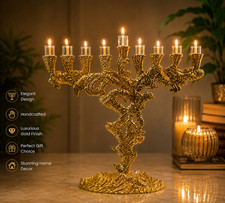Handcrafted Gold finish heavy menorah, Chanukkiah celebration gifts, home décor picture