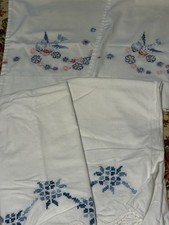 Vintage Pillowcases Set of 4 Standard Size Embroidered Birds picture