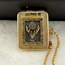 Vintage Elks Lodge Key Chain  Bowling Assn 1960 Pill Box Locket Gold Tone READ picture