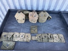 Wwii Military Canteens w/ dog ear flap cover belt 1940s Lot Pouches picture