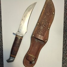 VINTAGE Schrade Walden NY USA 148 Fixed Blade Hunting Knife (1953-1973) w/sleeve picture
