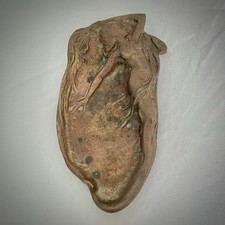 1900's Art Nouveau Mermaid Vide Poche Tray Bronze Metal Trinket Dish Antique picture