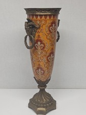 Rare Goat Head 16” Wong Lee Bronze Mounted Red & Orange  Damask Porcelain Vase picture