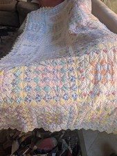 Vintage Quilt Handmade Hand Sewn Faded Pastels Full/Double Size picture