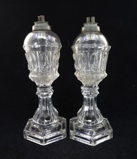 Antique c.1840-1860 Boston And Sandwich Glass Co. Pair of Whale Oil Lamps 9.5