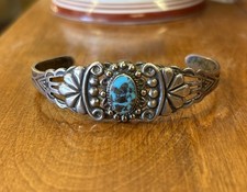 Vintage Native American Turquoise Bracelet Sterling Silver Navajo OLD PAWN picture