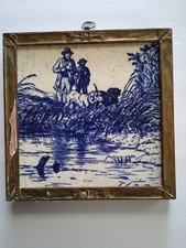 Antique Brown-Westhead Moore Tile Blue Transfer Sportsmen Dogs Shooting Hunting picture