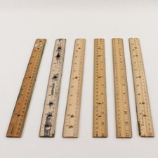 Lot Of 6 Assorted Solid Wooden Rulers 12 Inch/1 Foot picture