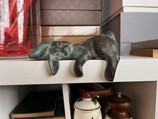 Vtg Solid Brass Sleeping Bunny Rabbit Shelf Book Sitter Figurine Made In Korea picture