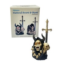 Vintage Miniature Medieval Barbarian Sword & Skull w Horns Stand NOS TN-003-2C picture