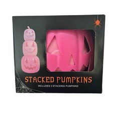 Pink Stacking Pumpkins Halloween Decor Set of 3 Spooky Cute Coquette New In Box picture