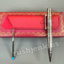 CARTIER Santos de Cartier Silver Tone Fluted Ballpoint Pen w/ Box & Refill picture