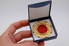 Large Gold Plated Relic Theca, Reliquary w/ Crystal Window & Display Case-C picture