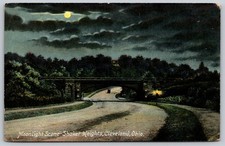 Moonlight Scene Bridge Road Shaker Heights Cleveland Ohio Postcard PC375 picture