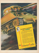 1943 Belmont Radio WW2I Sherman Tank He Shoots Commands In Whisper Print Ad picture