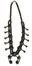 Vintage Native American Sterling Silver Turquoise + Naja SQUASH BLOSSOM NECKLACE picture