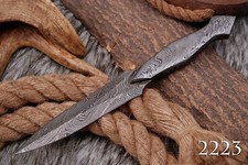 hand forged Damascus steel dirk machete knife poniard leather sheath picture