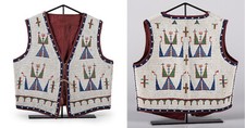 Old American Sioux Style Fully Beaded Front Suede Hide Back Powwow Vest NV54 picture