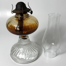 Vintage P & A Mfg Co Oil Lamp Clear Glass Base With Chimney Shade picture
