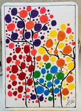 Original Abstract Tree Art Hand Painted Watercolor Paper Postcard 4x6 Signed picture