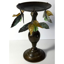 Vintage Metal Candleholder Lucite Pears Leaves MCM Decorative Candlestick Patina picture