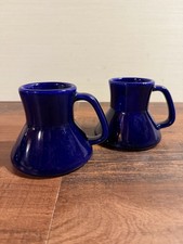 2 VTG 90s Cobalt Blue Wide Bottom Coffee Mug No Spill Star Trek Style USA picture
