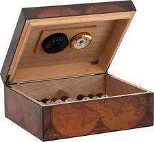 Desktop Cigar Humidor Wood Box, Old World, Walnut Finish, 25-50 Cigar Storage picture
