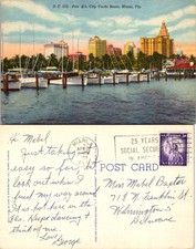 Miami FL Pier # 5, City Yacht Basin, Boats in Water Postcard 73812 picture