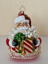 RARE Christopher Radko Santa Holding Gifts “Happy Holidays” Ornament picture