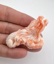 Vintage Hand Carved Angel Skin Coral Dragon Statue Figure 2 3/8