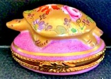 Limoges French Porcelain 24K Gold Turtle with Floral Design Trinket Box  picture