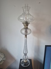 Large Antique 1930s British Crystal Banquet Lamp Duplex Burner 33.5 inches tall  picture
