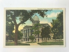 Vintage IL Springfield Sangamon County Court House Daytime View Postcard c1940's picture